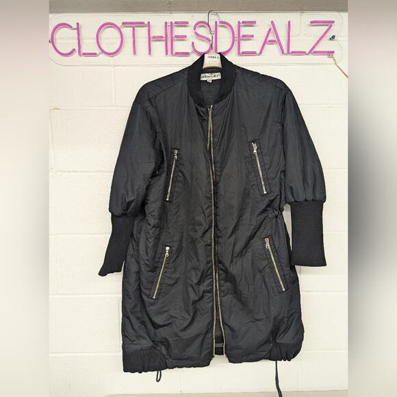 Rtr szXS x-small KAUFMAN FRANCO Black Zipper Jacket oversized long bomber - Picture 4 of 12